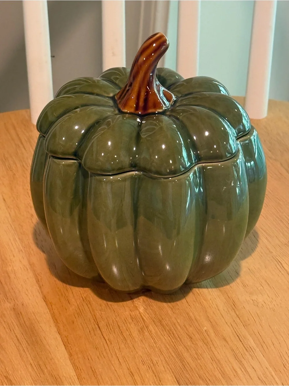 Home Fall Harvest Green Ceramic Pumpkin Lidded Jar Canister Stoneware